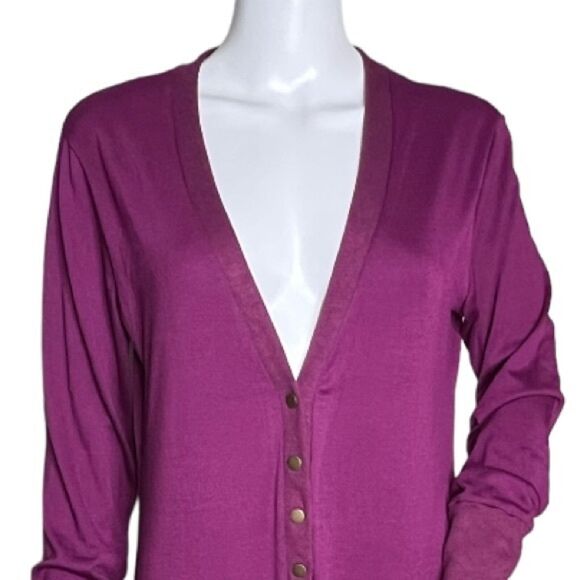 Merokeety Sweater Womens Medium Purple Longline Cardigan Duster Casual Preppy - Picture 4 of 6